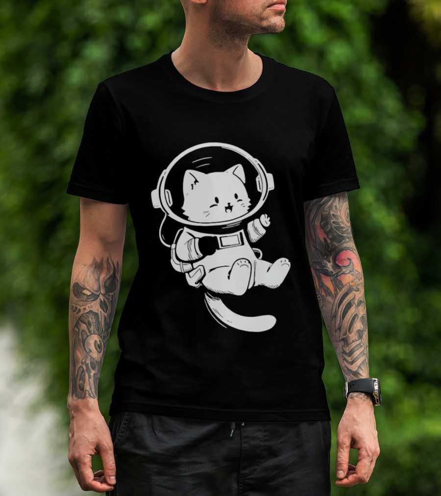 Astronaut Cat Floating In Space Suit Cosmic Adventure T-Shirt