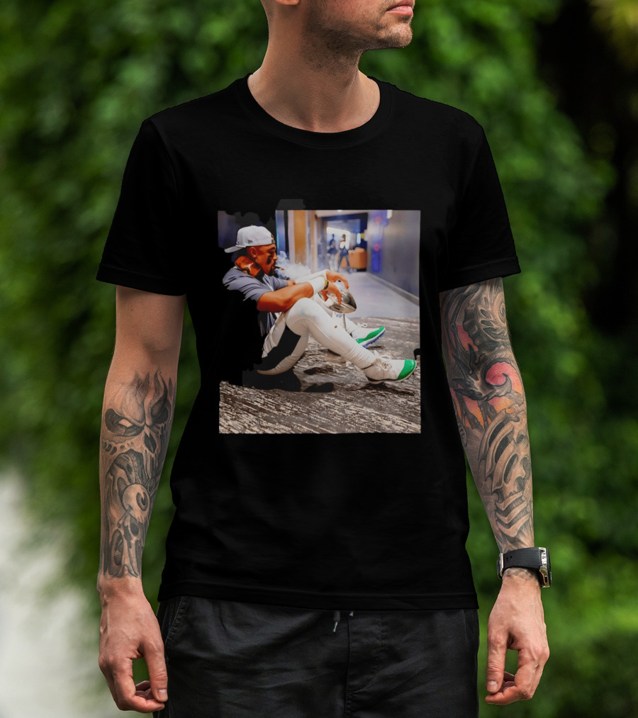 Jalen Hurts Philadelphia Eagles Smoking Trophy Cigar Celebratory Moment T-Shirt