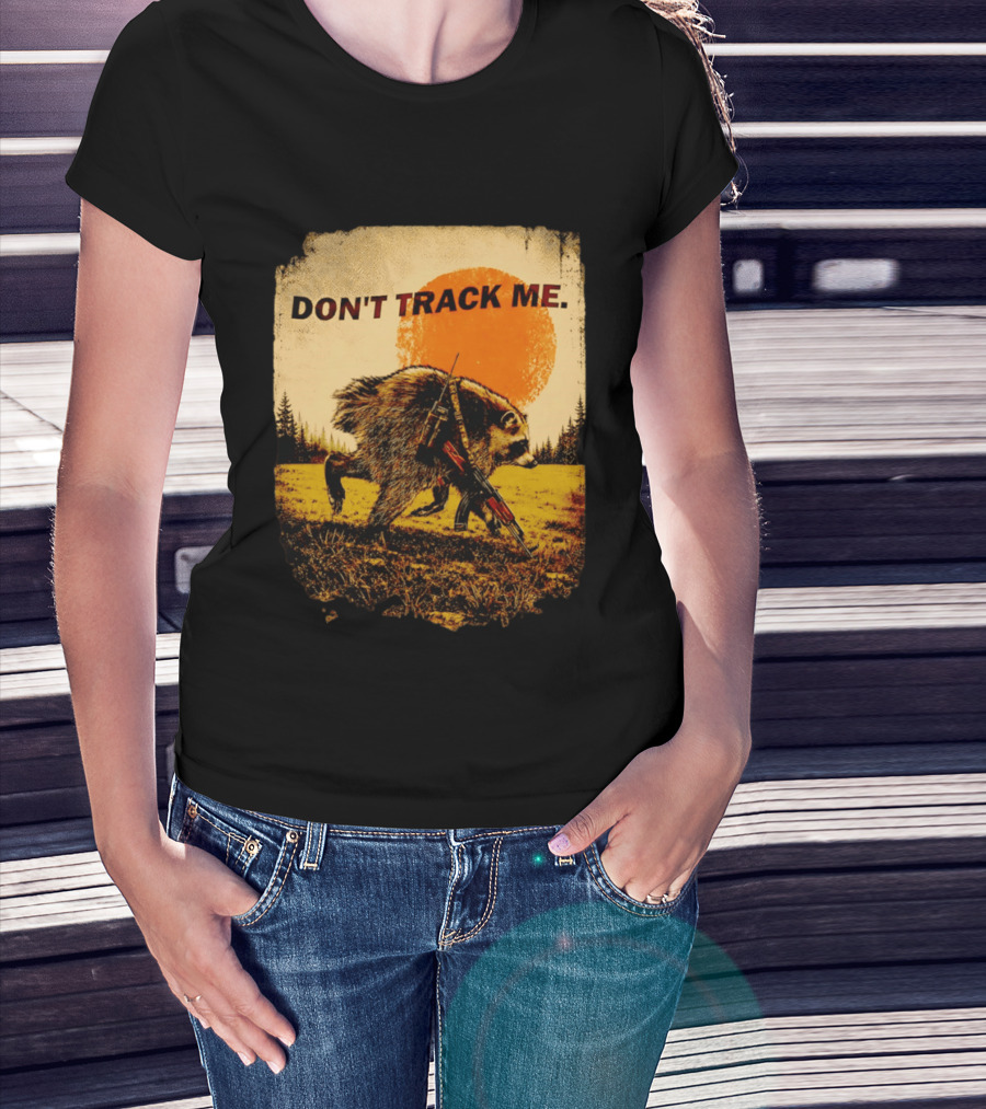 Don't Track Me Raccoon Sunset AK 47 Forest Scene T-Shirt