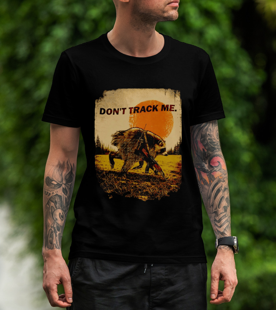 Don't Track Me Raccoon Sunset AK 47 Forest Scene T-Shirt
