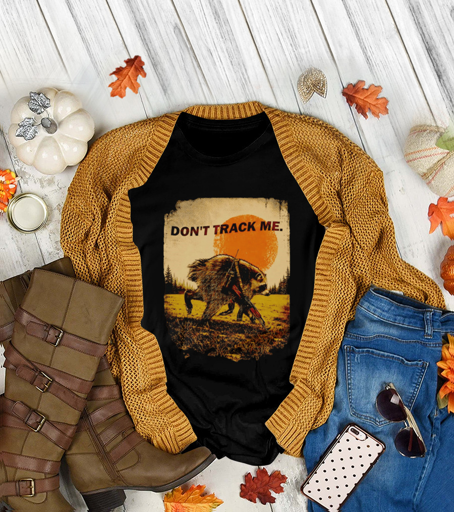 Don't Track Me Raccoon Sunset AK 47 Forest Scene T-Shirt