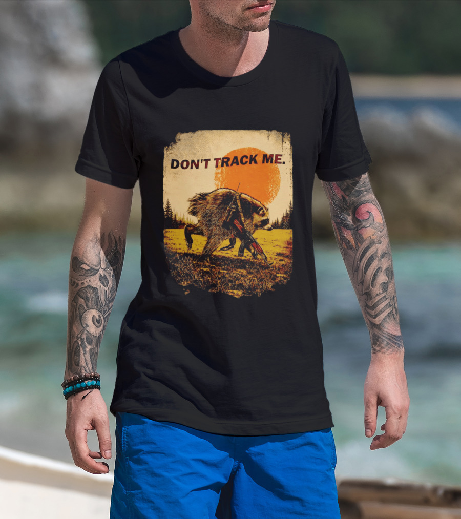 Don't Track Me Raccoon Sunset AK 47 Forest Scene T-Shirt
