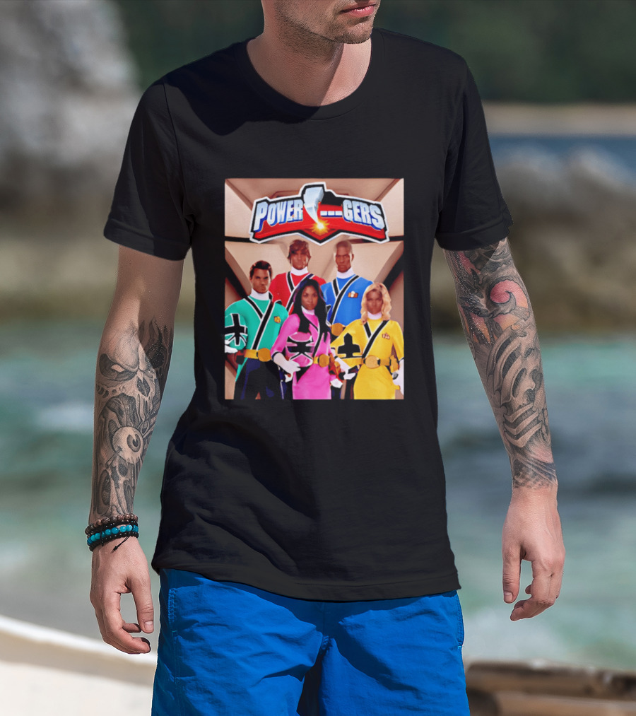Power Rangers Samurai Team Red Green Pink Yellow Blue Characters T-Shirt