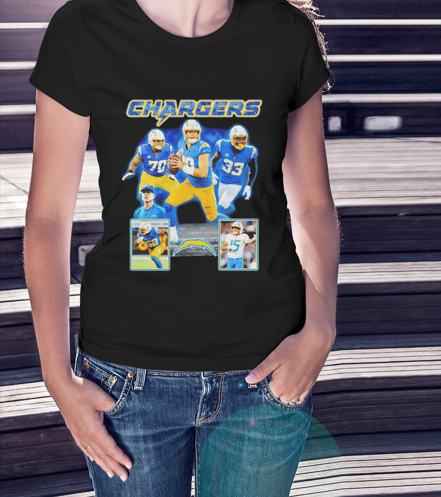 Los Angeles Chargers Players Collage Featuring Quarterback Wide Receiver And Running Back T-Shirt