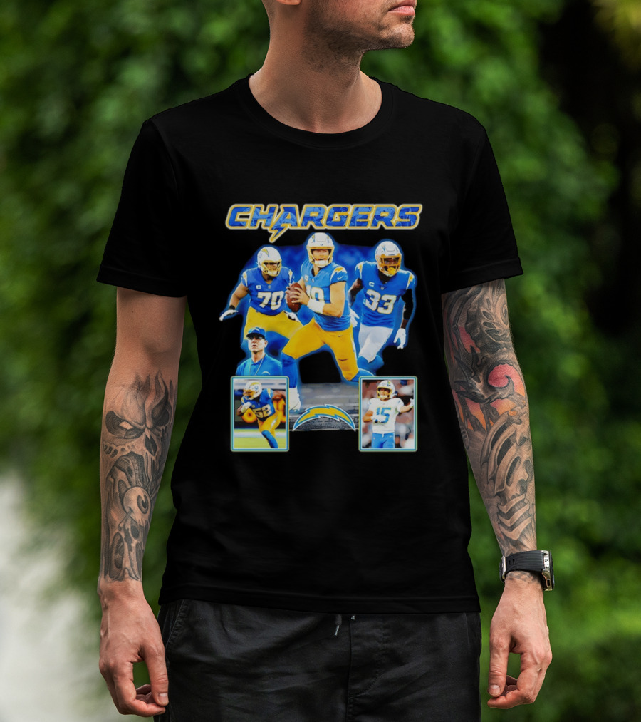 Los Angeles Chargers Players Collage Featuring Quarterback Wide Receiver And Running Back T-Shirt