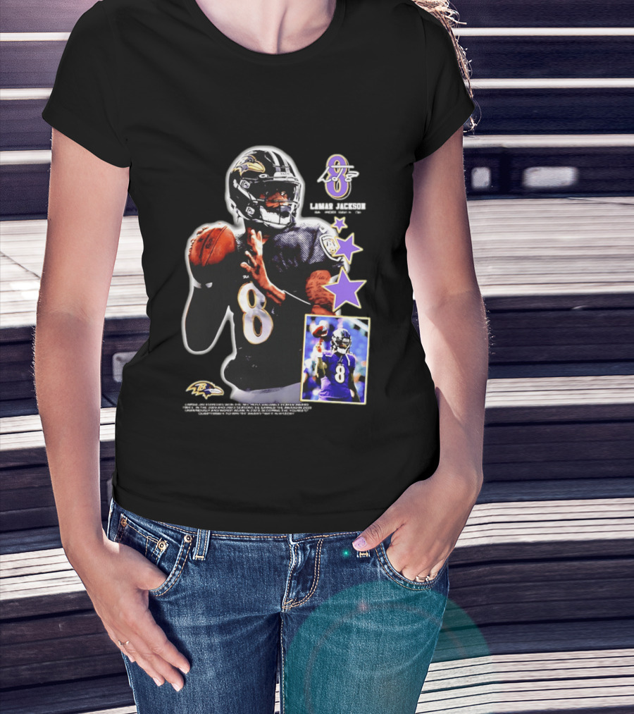 Lamar Jackson Baltimore Ravens No 8 MVP Stars Iconic Football Legend T-Shirt