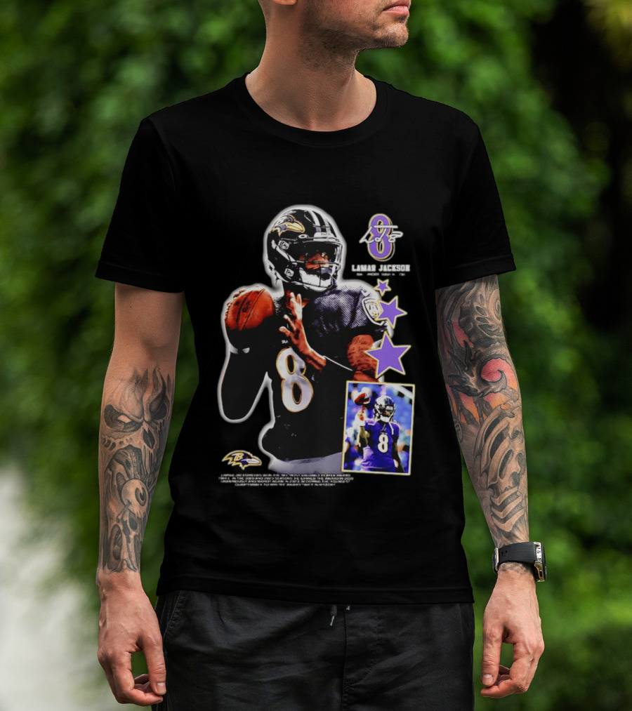 Lamar Jackson Baltimore Ravens No 8 MVP Stars Iconic Football Legend T-Shirt