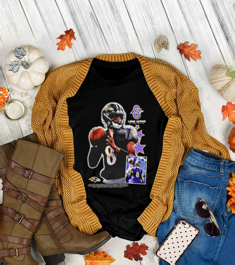 Lamar Jackson Baltimore Ravens No 8 MVP Stars Iconic Football Legend T-Shirt