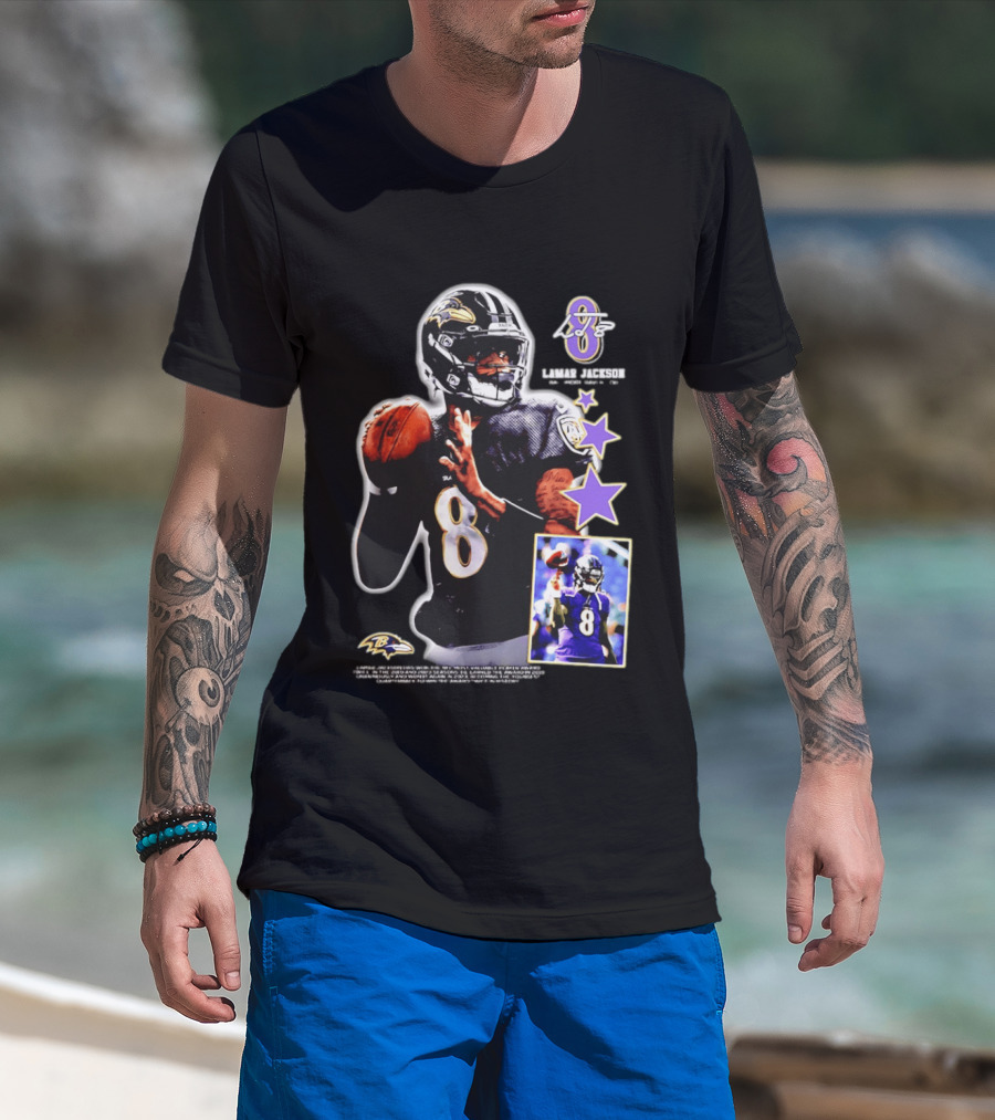 Lamar Jackson Baltimore Ravens No 8 MVP Stars Iconic Football Legend T-Shirt