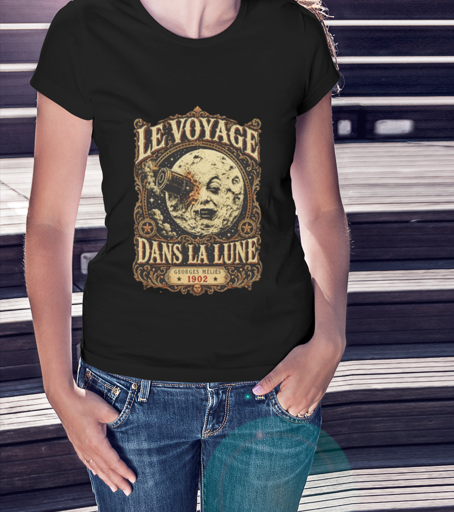 Le Voyage Dans La Lune Georges Méliès 1902 Vintage Space Adventure Moon Face T-Shirt