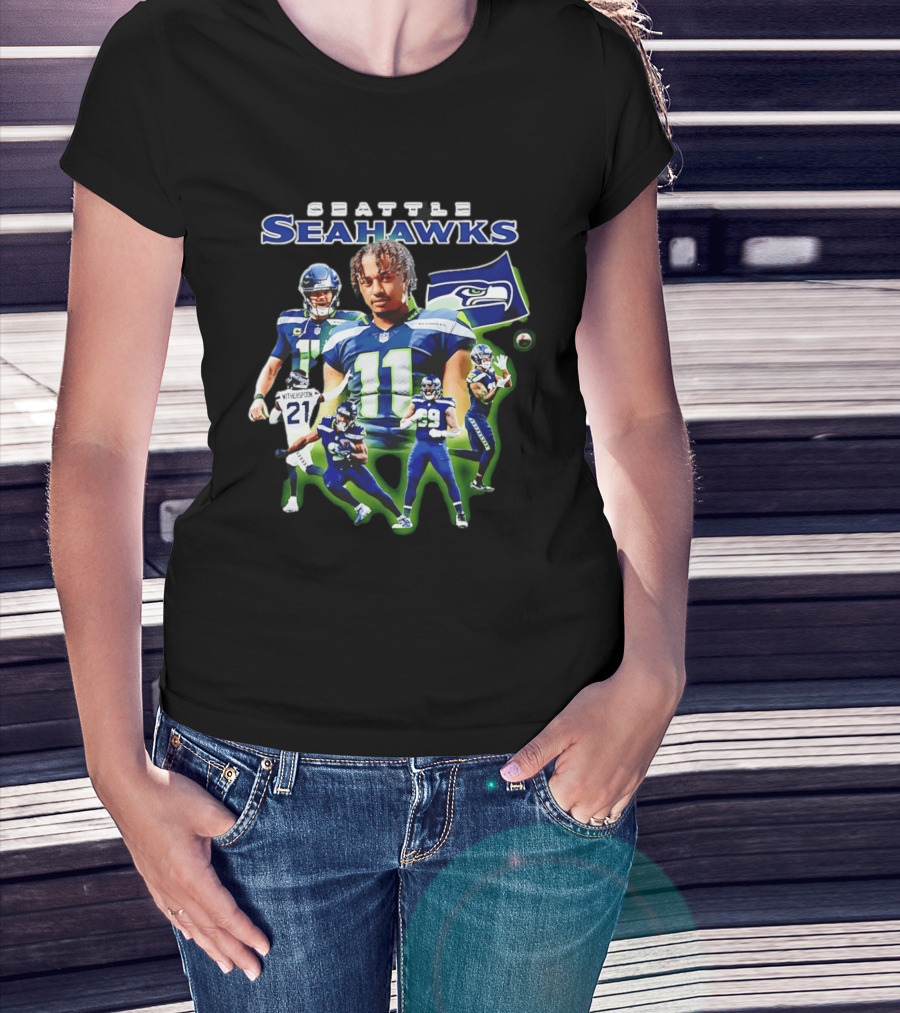 Seattle Seahawks Witherspoon 21 14 11 99 Player Collage T-Shirt