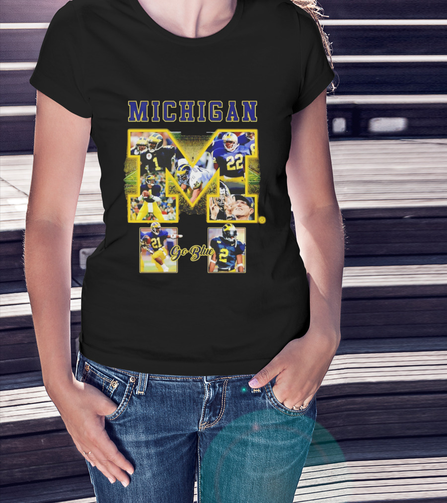 Michigan Wolverines Go Blue Football Iconic Collage T-Shirt