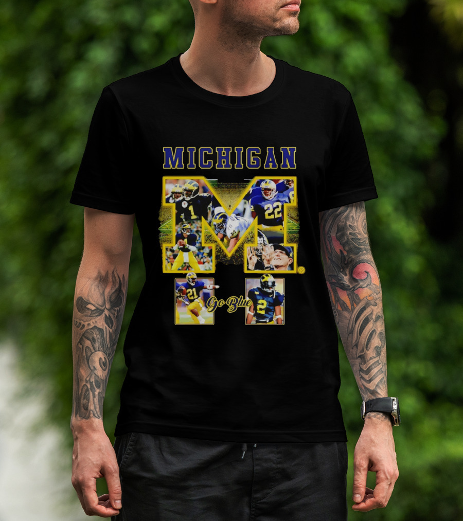 Michigan Wolverines Go Blue Football Iconic Collage T-Shirt