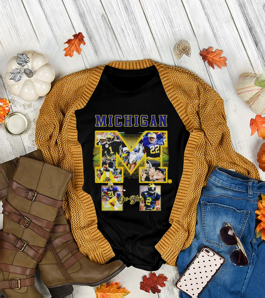 Michigan Wolverines Go Blue Football Iconic Collage T-Shirt