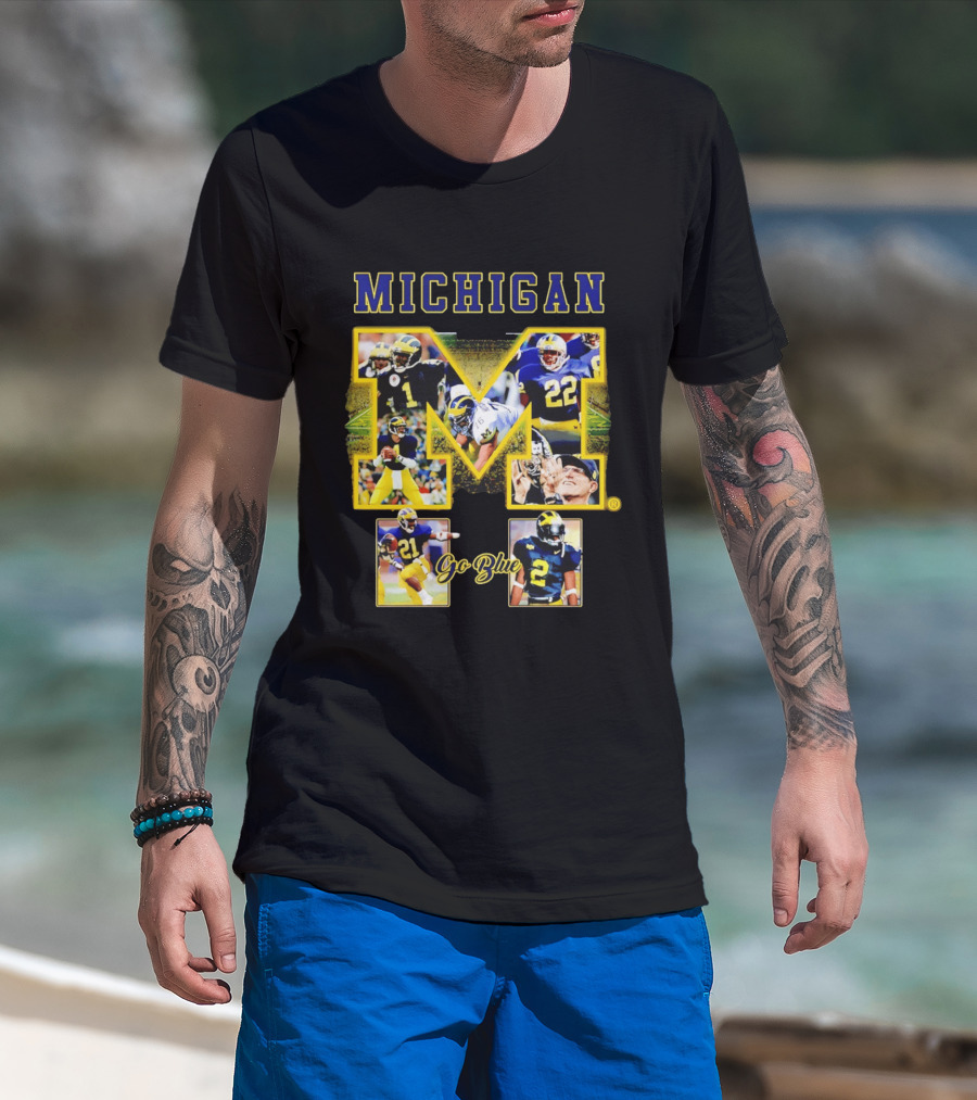 Michigan Wolverines Go Blue Football Iconic Collage T-Shirt