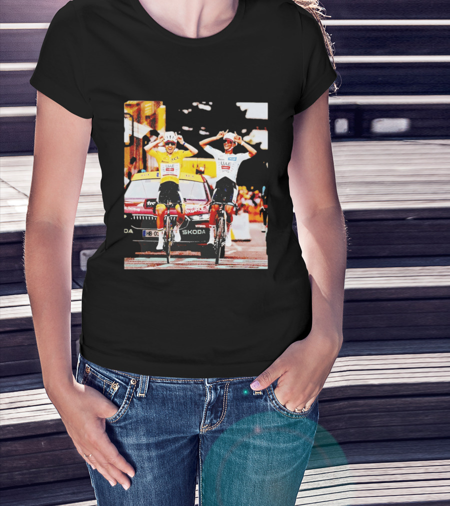 Tadej Pogačar Isaac Del Toro UAE Team Emirates Cycling Skoda Tour Celebratory Finish T-Shirt