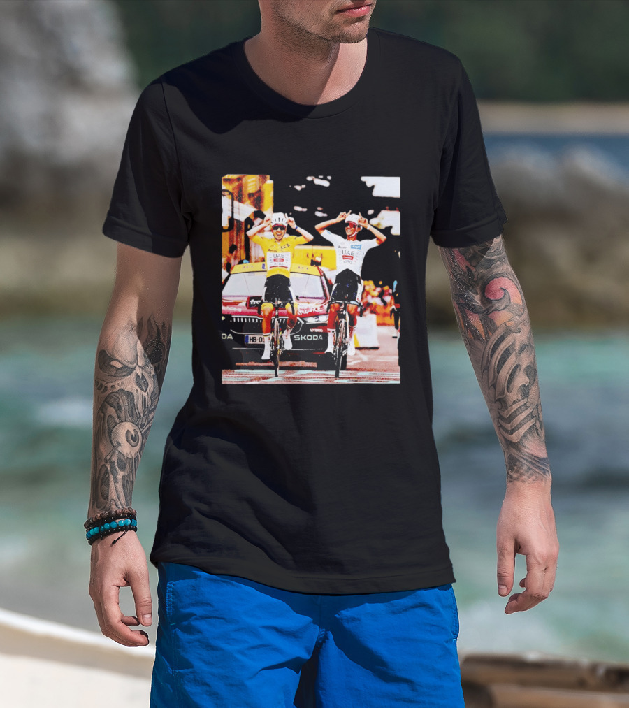 Tadej Pogačar Isaac Del Toro UAE Team Emirates Cycling Skoda Tour Celebratory Finish T-Shirt
