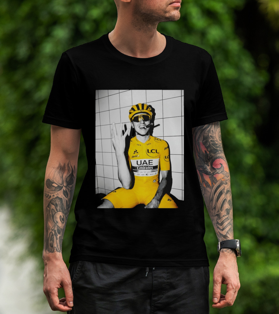 Tadej Pogačar UAE Emirates LCL Yellow Jersey Cycling Champion T-Shirt