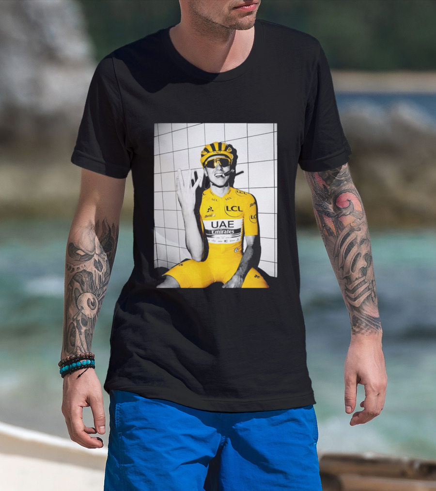 Tadej Pogačar UAE Emirates LCL Yellow Jersey Cycling Champion T-Shirt