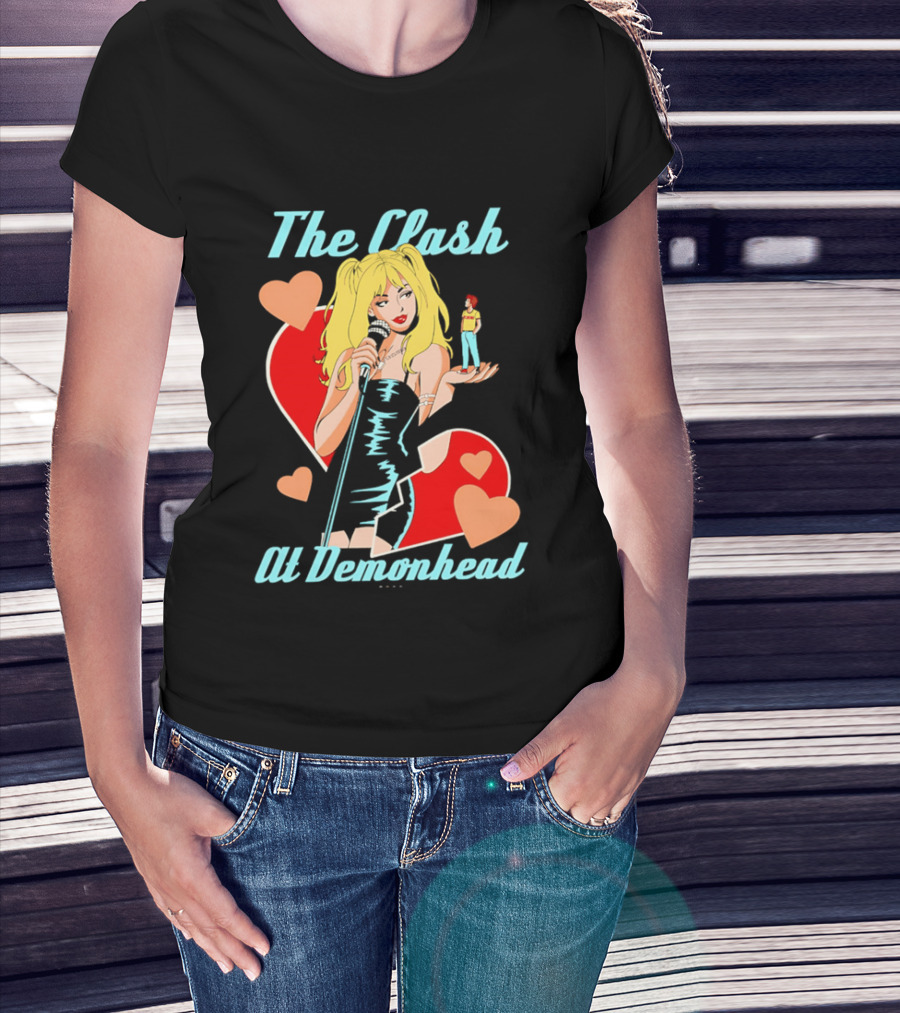 The Clash At Demonhead Heart And Singer With Microphone And Red Haired Figure T-Shirt