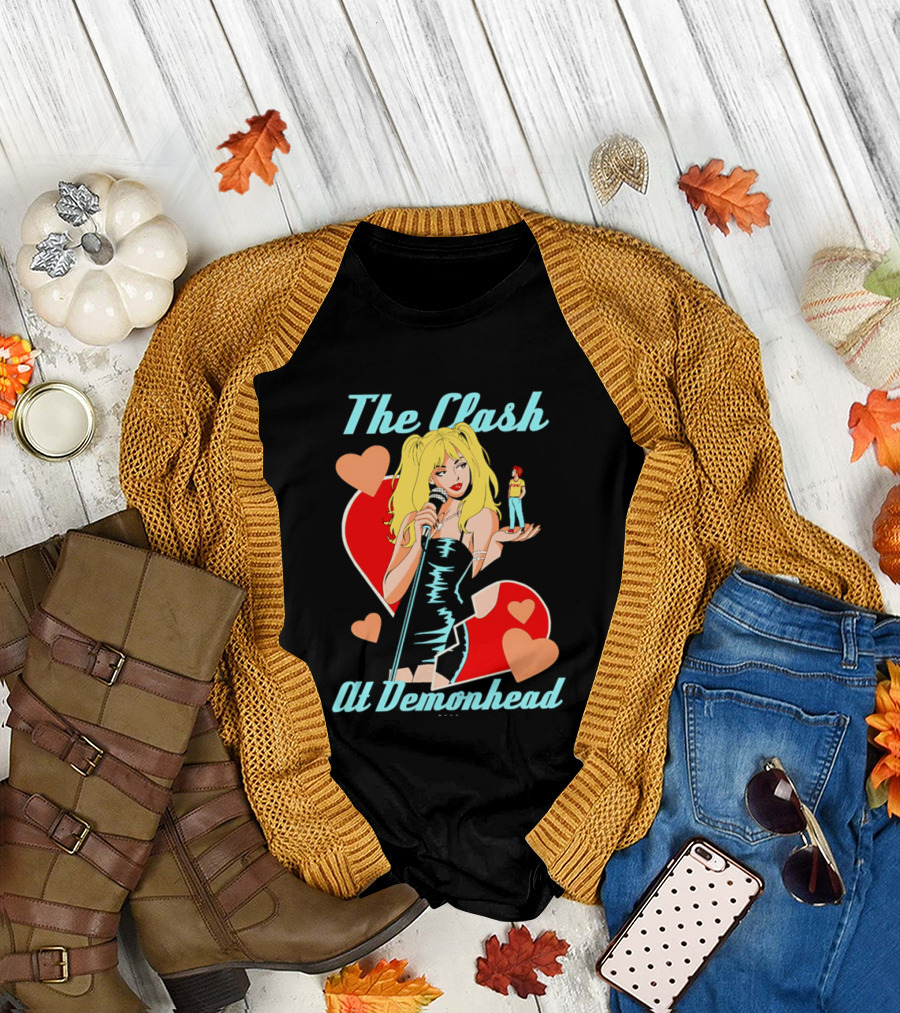 The Clash At Demonhead Heart And Singer With Microphone And Red Haired Figure T-Shirt