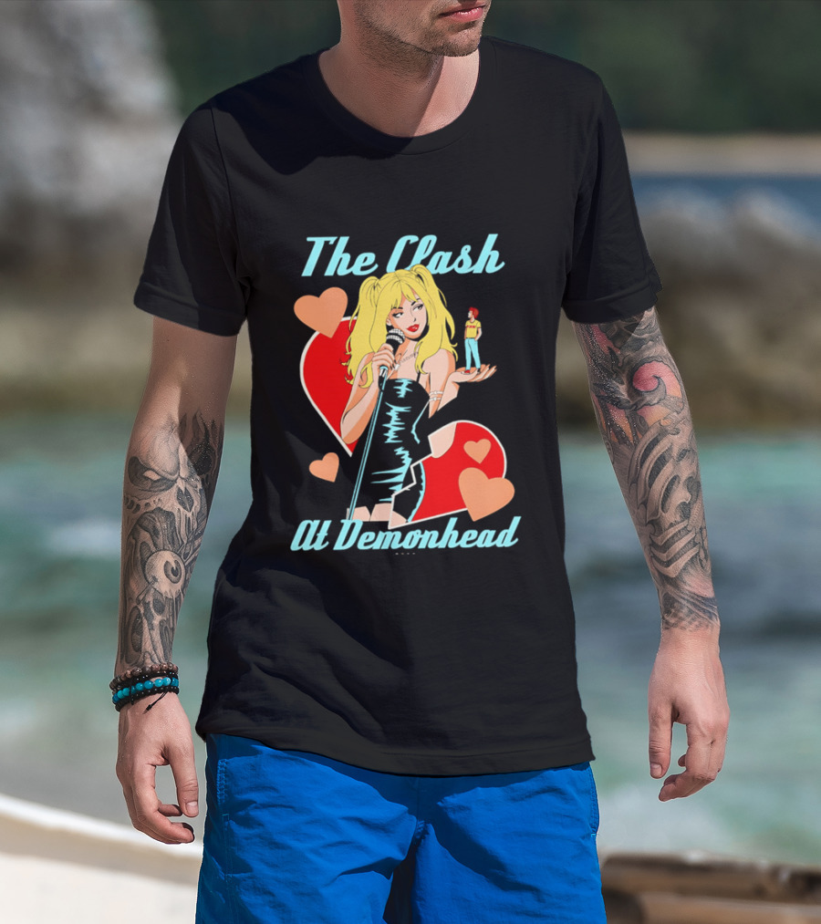 The Clash At Demonhead Heart And Singer With Microphone And Red Haired Figure T-Shirt