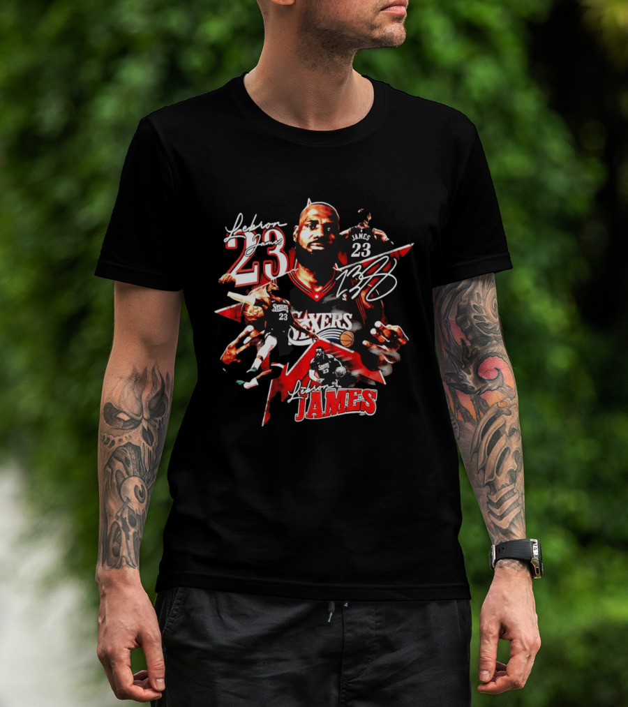 Philadelphia 76ers LeBron James 23 Collage Basketball Fan Gear T-Shirt