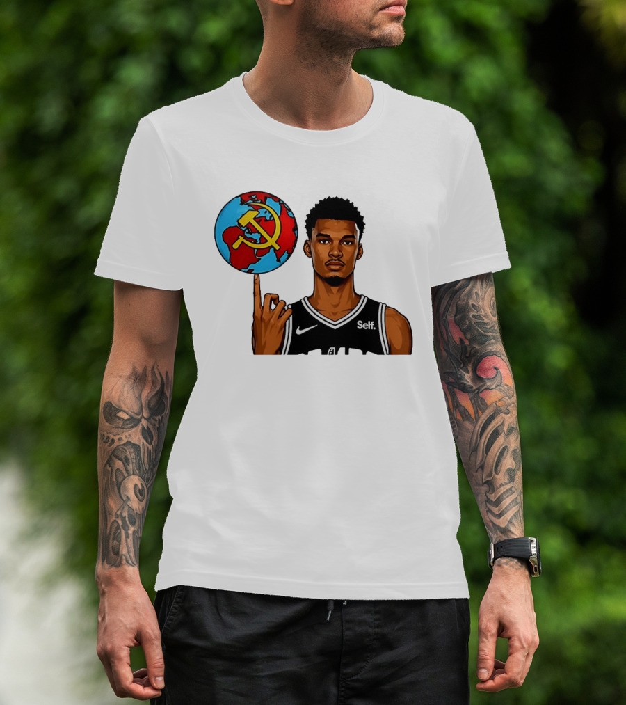 Victor Wembanyama Spinning Basketball With Communist Sickle Globe And Nike Self Jersey T-Shirt