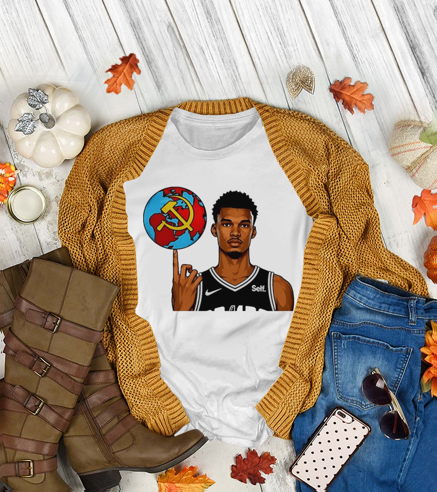 Victor Wembanyama Spinning Basketball With Communist Sickle Globe And Nike Self Jersey T-Shirt