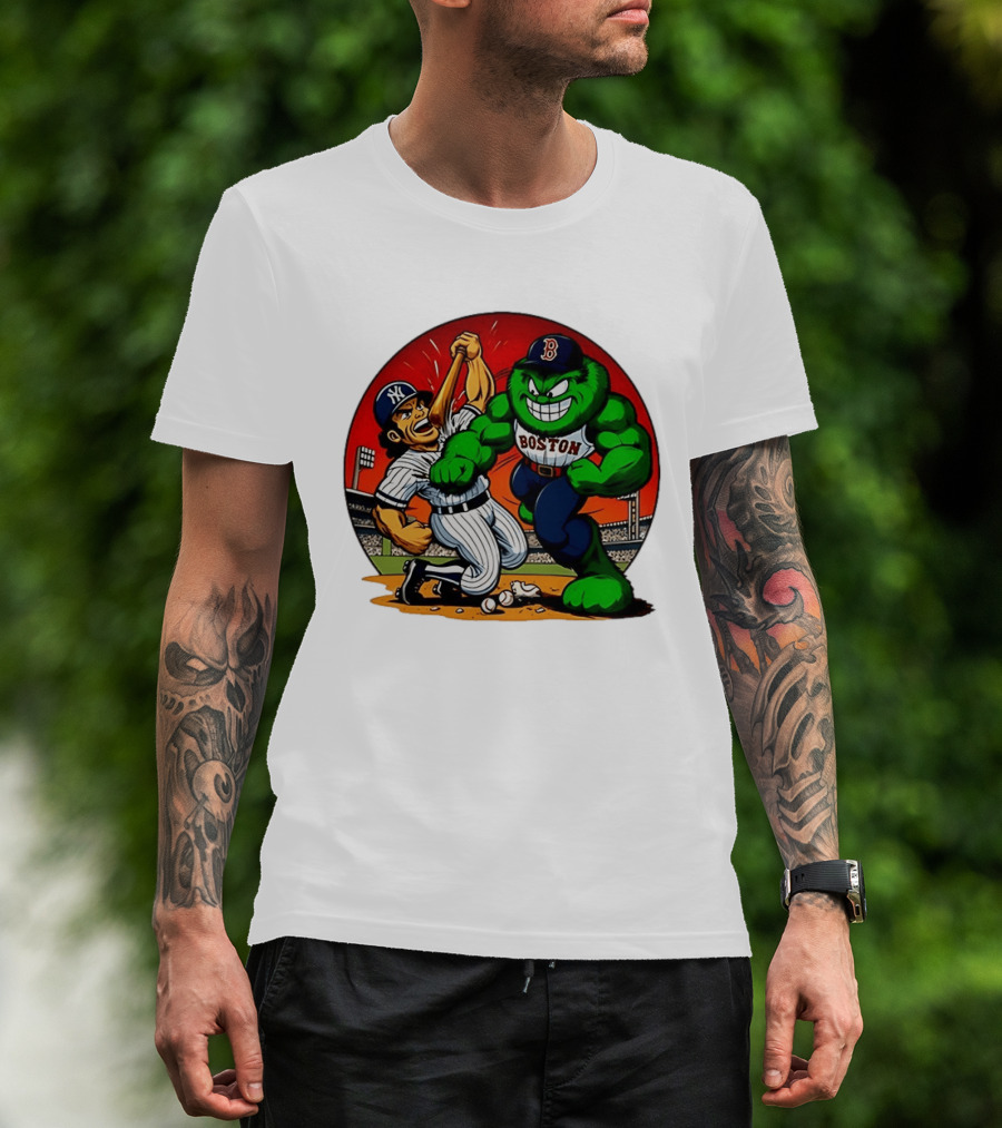 Boston Red Sox Vs New York Yankees Rivalry Cartoon Monsters Showdown T-Shirt