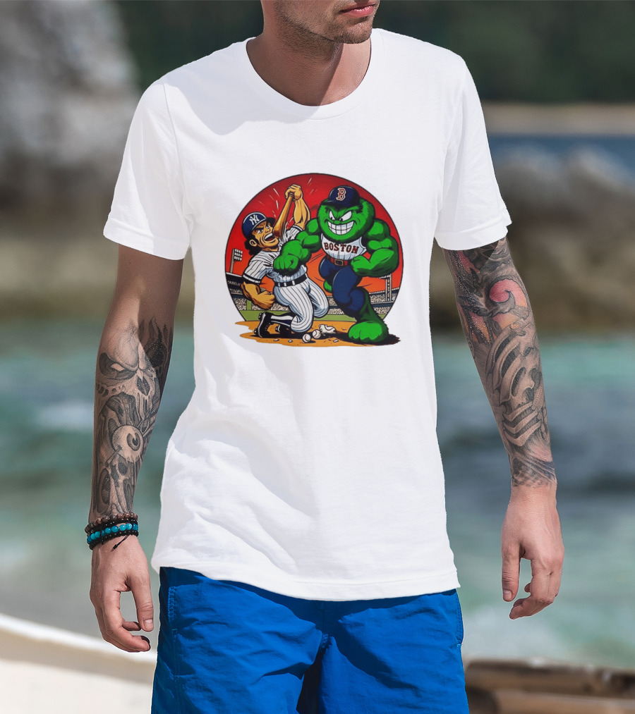 Boston Red Sox Vs New York Yankees Rivalry Cartoon Monsters Showdown T-Shirt