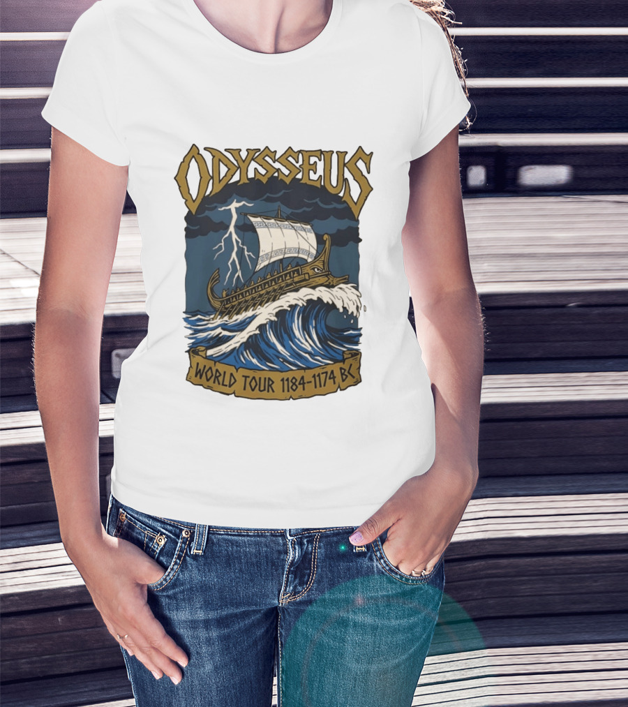 Odysseus World Tour 1184 1174 BC Viking Ship Adventure Wave Breaking Stormy Sea T-Shirt