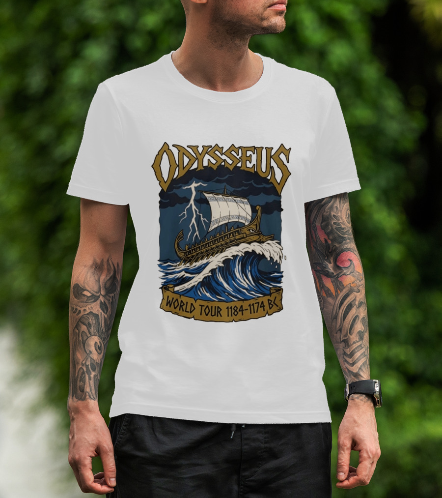 Odysseus World Tour 1184 1174 BC Viking Ship Adventure Wave Breaking Stormy Sea T-Shirt
