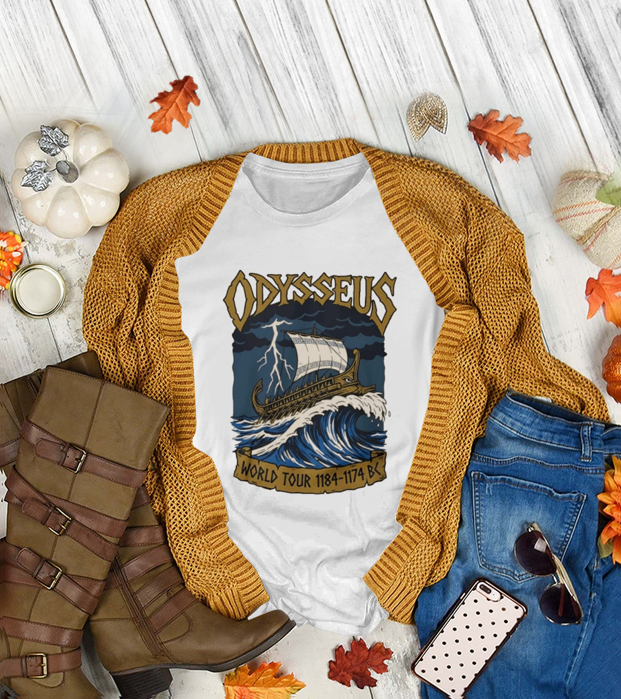 Odysseus World Tour 1184 1174 BC Viking Ship Adventure Wave Breaking Stormy Sea T-Shirt