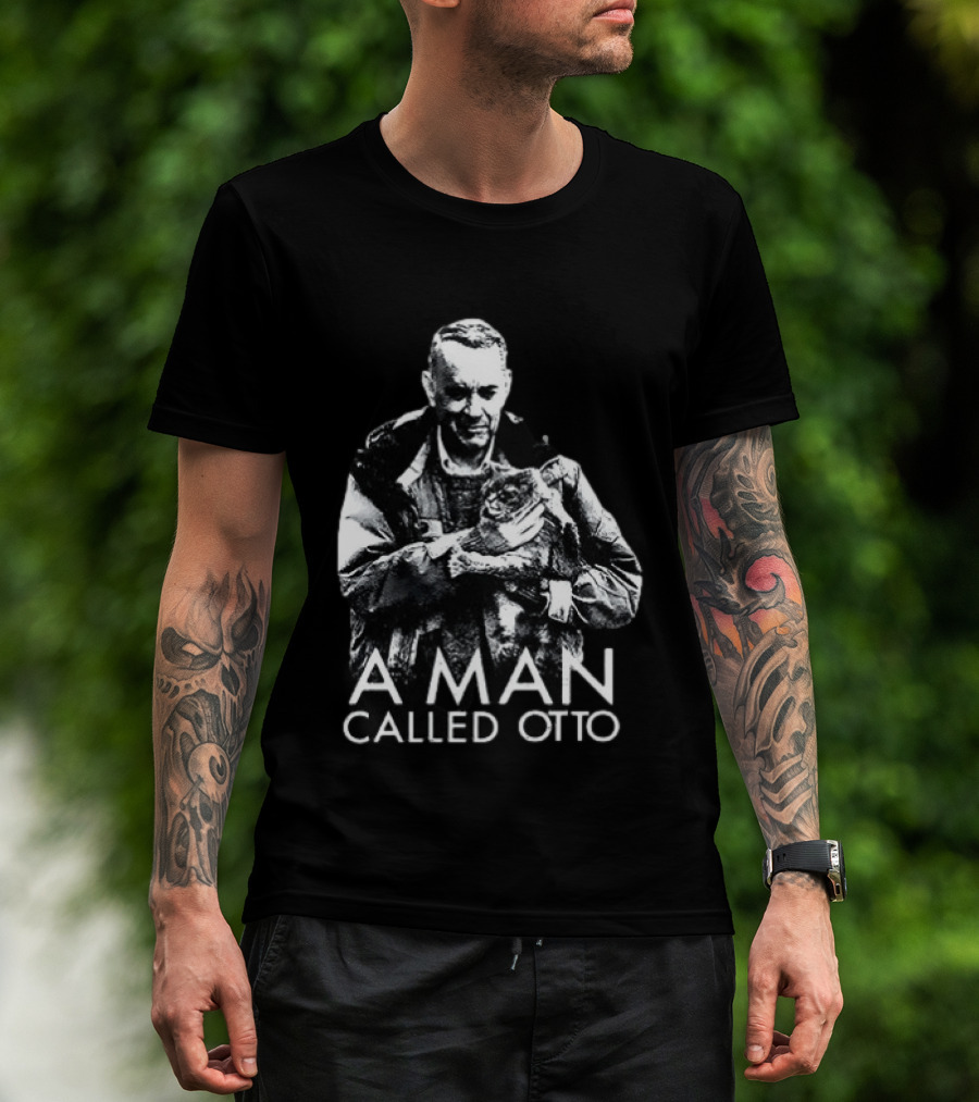 A Man Called Otto Holding Cat In Black And White T-Shirt