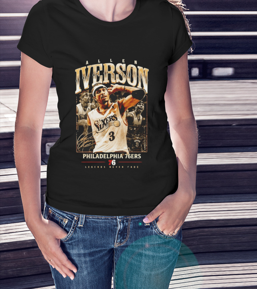 Allen Iverson Philadelphia 76ers Legends Never Fade Basketball Icon Number 3 T-Shirt