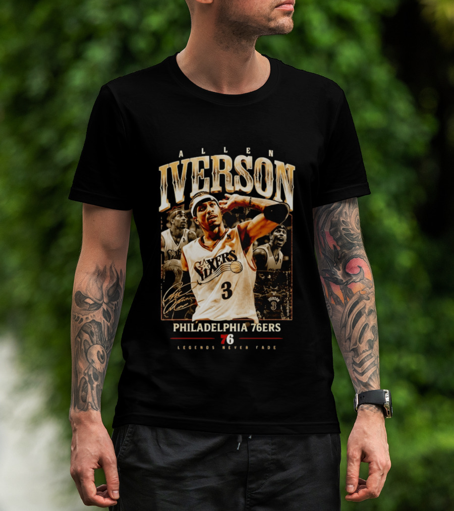 Allen Iverson Philadelphia 76ers Legends Never Fade Basketball Icon Number 3 T-Shirt