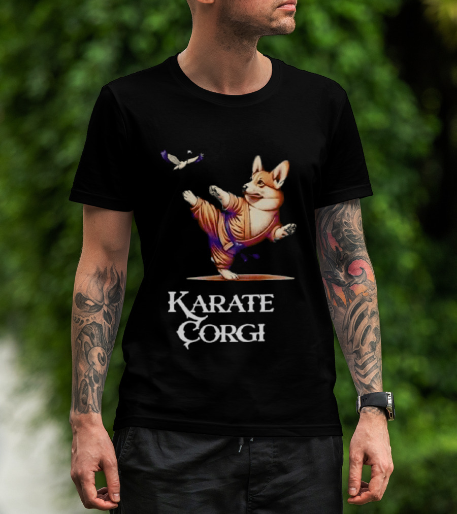 Karate Corgi Flying Crane Martial Arts Animal T-Shirt