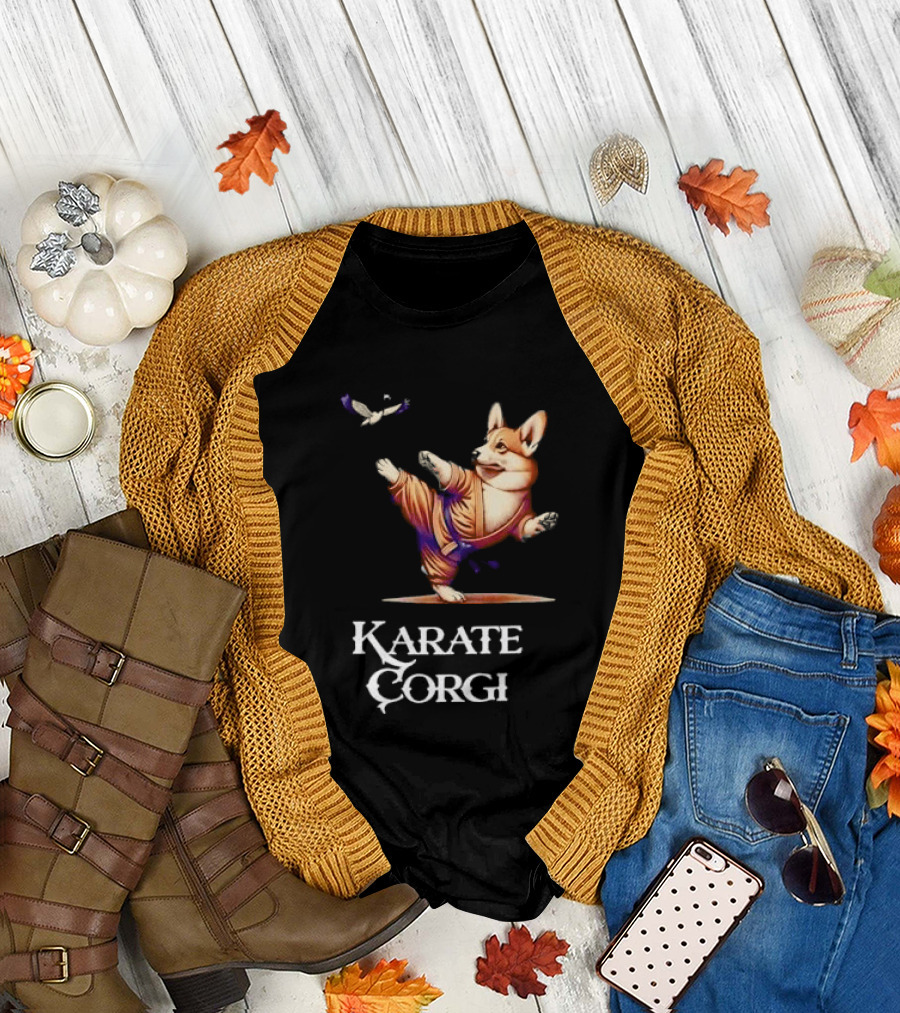 Karate Corgi Flying Crane Martial Arts Animal T-Shirt