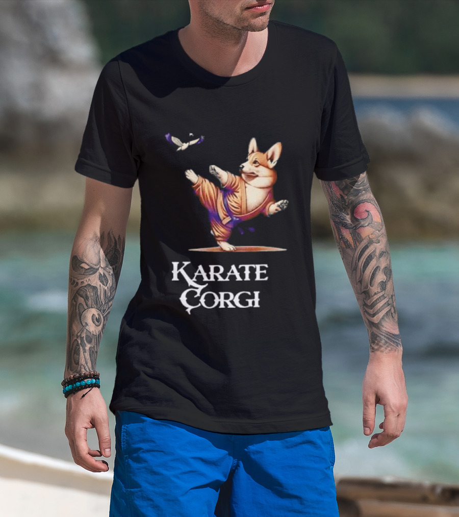 Karate Corgi Flying Crane Martial Arts Animal T-Shirt