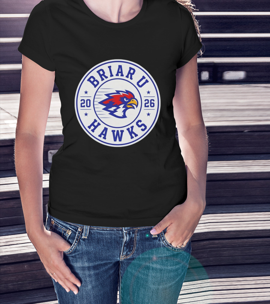 Briar U Hawks 2026 Circle Emblem Red Blue Hawk T-Shirt