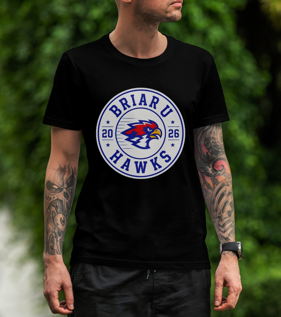 Briar U Hawks 2026 Circle Emblem Red Blue Hawk T-Shirt