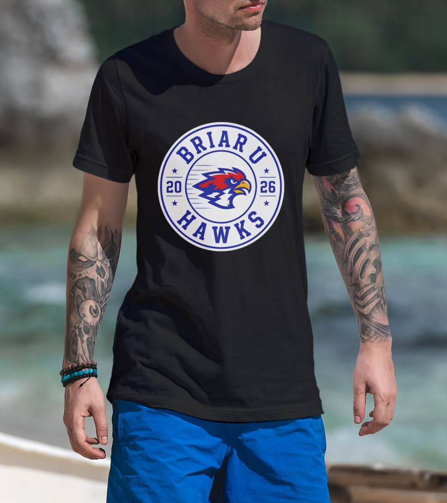 Briar U Hawks 2026 Circle Emblem Red Blue Hawk T-Shirt