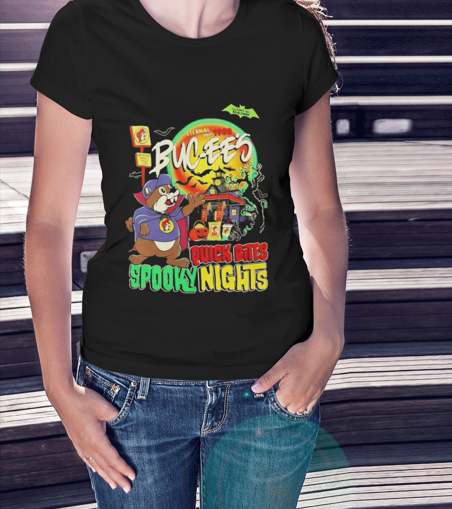 Buc Ee's Eternal Since 1982 Quick Bites Spooky Nights Halloween Glow In The Dark T-Shirt