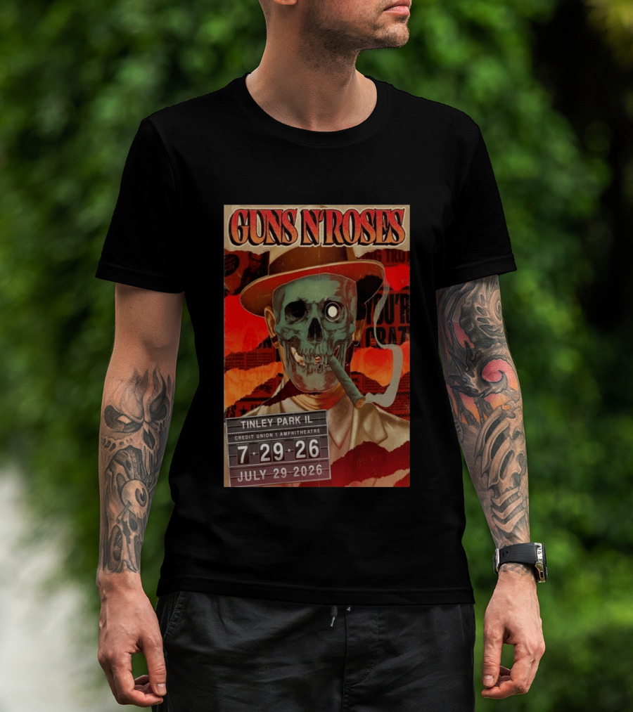 Guns N Roses 07.29.2026 Tinley Park Skull Concert Credit Union Amphitheatre T-Shirt