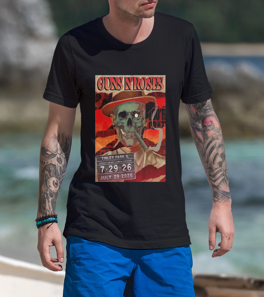 Guns N Roses 07.29.2026 Tinley Park Skull Concert Credit Union Amphitheatre T-Shirt