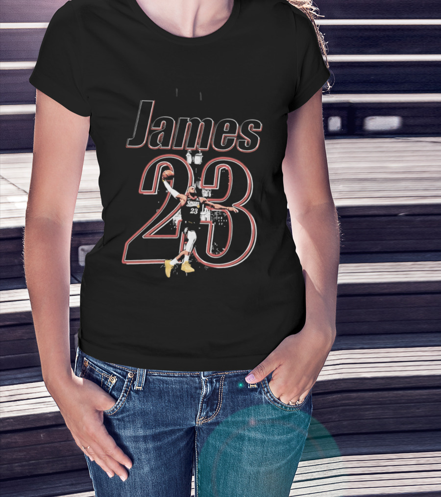 James 23 Basketball Player Action Dunk T-Shirt