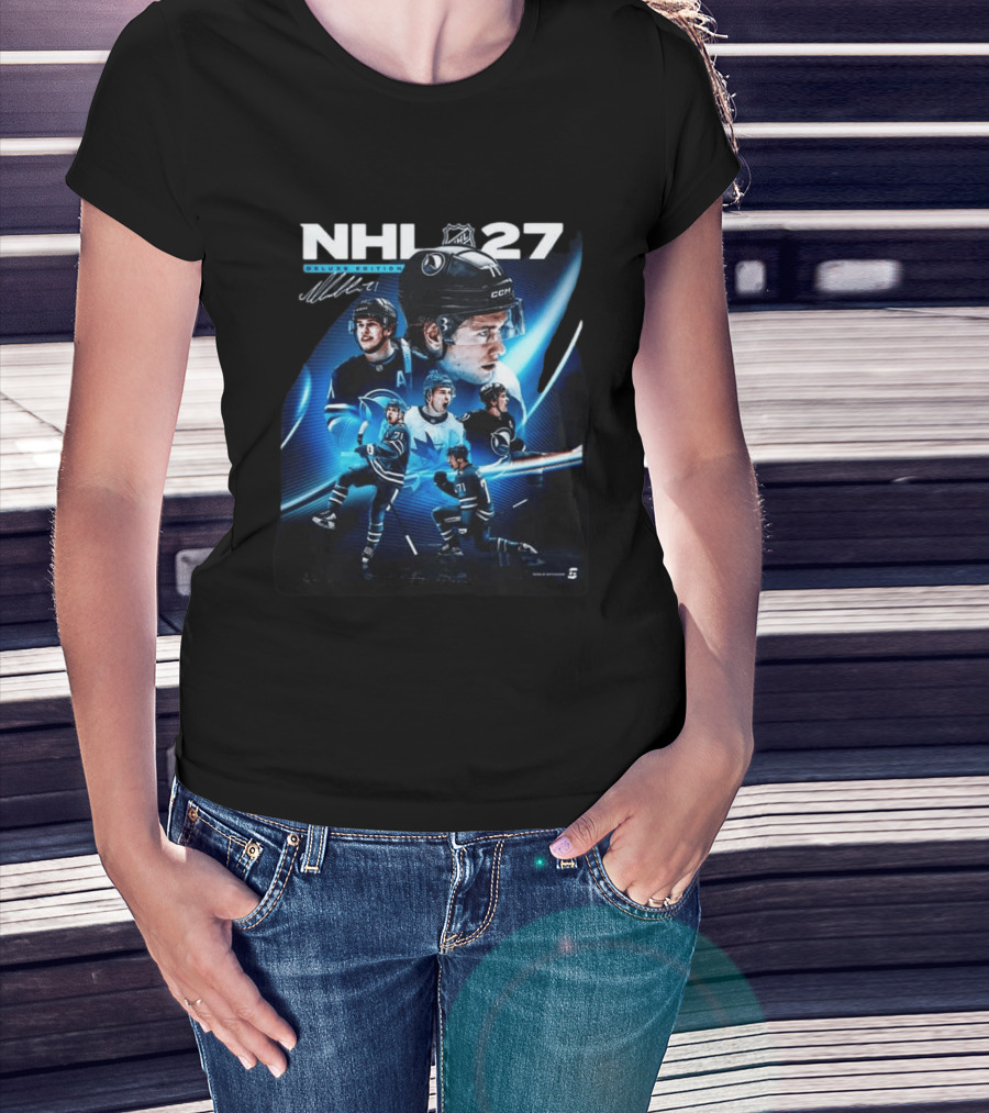 NHL 27 Deluxe Edition Macklin Celebrini Autographed Cover T-Shirt