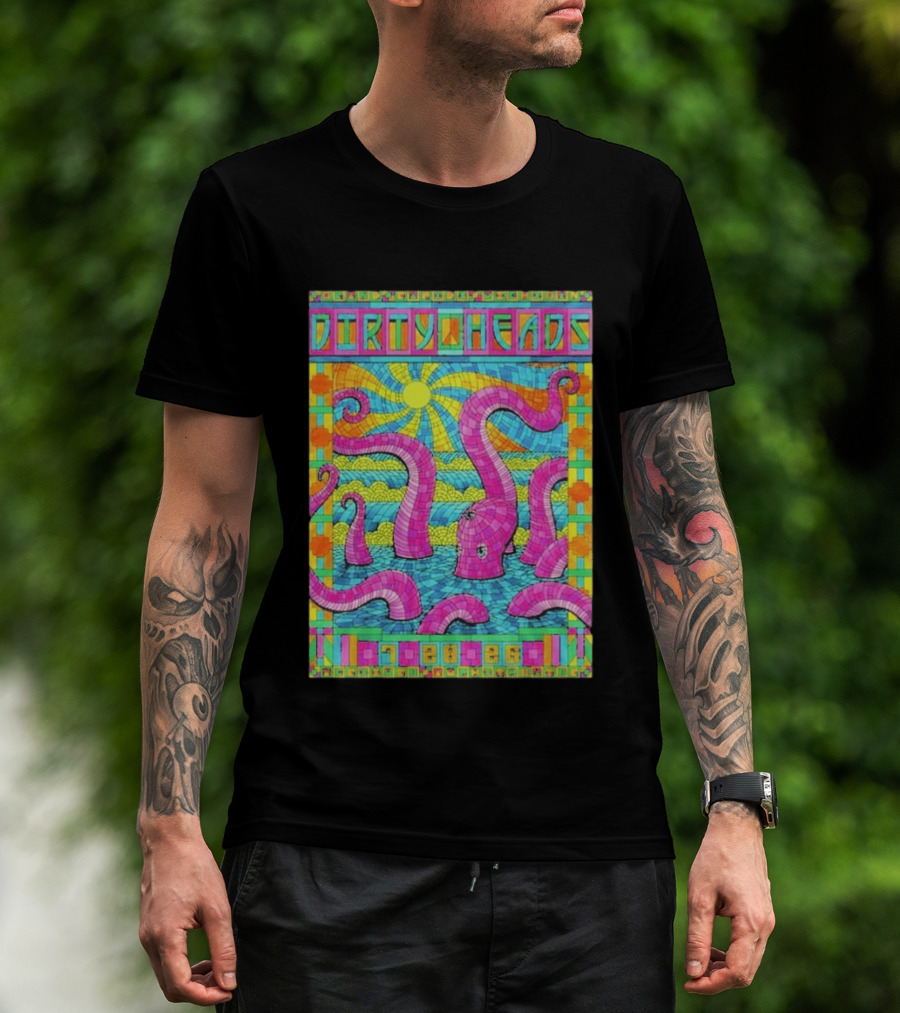 Dirty Heads Grand Rapids MI Acrisure Amphitheater July 28 2026 Psychedelic Octopus Sunburst T-Shirt