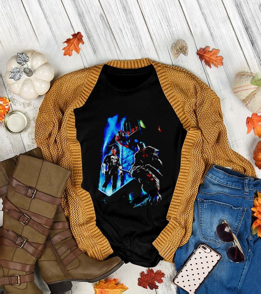 Marvel Comics Vigilante Action The Punisher Spider Man Daredevil Urban Battle Scene T-Shirt